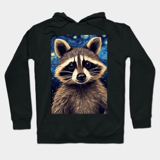 Cute Raccoon Animal Portrait Painting in a Van Gogh Starry Night Art Style Hoodie